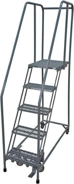 Cotterman - 80" 5 Step Rolling Warehouse Ladder - Rolling Safety Ladder, 450 Lb Capacity, 50" Platform Height, 30" Base Width x 50" Base Depth, Serrated Steel - USA Tool & Supply