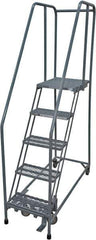 Cotterman - 80" 5 Step Rolling Warehouse Ladder - Rolling Safety Ladder, 450 Lb Capacity, 50" Platform Height, 30" Base Width x 50" Base Depth, Serrated Steel - USA Tool & Supply