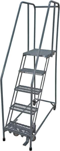 Cotterman - 80" 5 Step Rolling Warehouse Ladder - Rolling Safety Ladder, 450 Lb Capacity, 50" Platform Height, 20" Base Width x 50" Base Depth, Serrated Steel - USA Tool & Supply