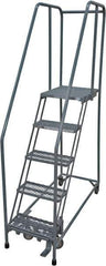 Cotterman - 80" 5 Step Rolling Warehouse Ladder - Rolling Safety Ladder, 450 Lb Capacity, 50" Platform Height, 20" Base Width x 50" Base Depth, Serrated Steel - USA Tool & Supply