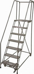 Cotterman - 100" 7 Step Rolling Warehouse Ladder - Rolling Safety Ladder, 450 Lb Capacity, 70" Platform Height, 30" Base Width x 63" Base Depth, Expanded Metal Tread - USA Tool & Supply