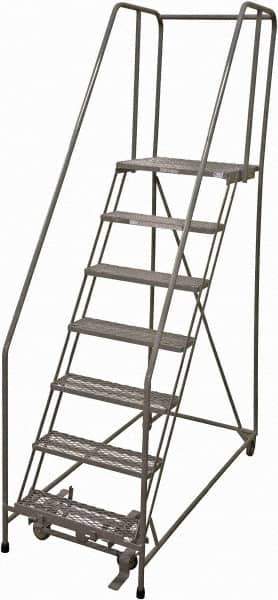 Cotterman - 100" 7 Step Rolling Warehouse Ladder - Rolling Safety Ladder, 450 Lb Capacity, 70" Platform Height, 24" Base Width x 63" Base Depth, Expanded Metal Tread - USA Tool & Supply