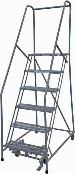 Cotterman - 90" 6 Step Rolling Warehouse Ladder - Rolling Safety Ladder, 450 Lb Capacity, 60" Platform Height, 30" Base Width x 56" Base Depth, Expanded Metal Tread - USA Tool & Supply