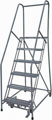 Cotterman - 90" 6 Step Rolling Warehouse Ladder - Rolling Safety Ladder, 450 Lb Capacity, 60" Platform Height, 24" Base Width x 56" Base Depth, Expanded Metal Tread - USA Tool & Supply