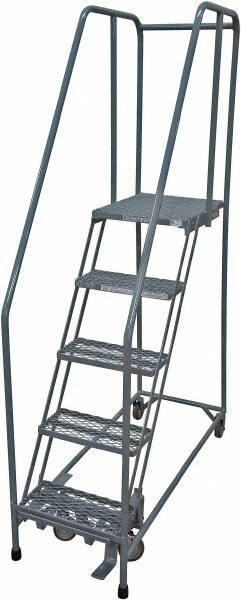 Cotterman - 80" 5 Step Rolling Warehouse Ladder - Rolling Safety Ladder, 450 Lb Capacity, 50" Platform Height, 30" Base Width x 50" Base Depth, Expanded Metal Tread - USA Tool & Supply