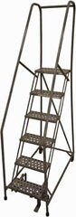 Cotterman - 90" 6 Step Rolling Warehouse Ladder - Rolling Safety Ladder, 450 Lb Capacity, 60" Platform Height, 24" Base Width x 46" Base Depth, Serrated Steel - USA Tool & Supply