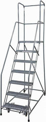 Cotterman - 100" 7 Step Rolling Warehouse Ladder - Rolling Safety Ladder, 450 Lb Capacity, 70" Platform Height, 30" Base Width x 53" Base Depth, Serrated Steel - USA Tool & Supply