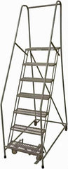 Cotterman - 100" 7 Step Rolling Warehouse Ladder - Rolling Safety Ladder, 450 Lb Capacity, 70" Platform Height, 30" Base Width x 53" Base Depth, Expanded Metal Tread - USA Tool & Supply
