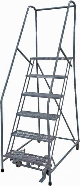 Cotterman - 90" 6 Step Rolling Warehouse Ladder - Rolling Safety Ladder, 450 Lb Capacity, 60" Platform Height, 30" Base Width x 46" Base Depth, Expanded Metal Tread - USA Tool & Supply