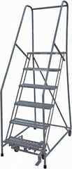 Cotterman - 90" 6 Step Rolling Warehouse Ladder - Rolling Safety Ladder, 450 Lb Capacity, 60" Platform Height, 30" Base Width x 46" Base Depth, Expanded Metal Tread - USA Tool & Supply