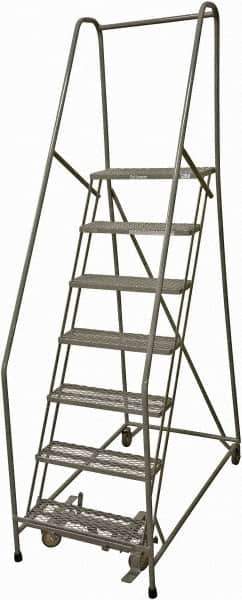 Cotterman - 100" 7 Step Rolling Warehouse Ladder - Rolling Safety Ladder, 450 Lb Capacity, 70" Platform Height, 24" Base Width x 53" Base Depth, Expanded Metal Tread - USA Tool & Supply