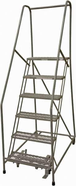 Cotterman - 90" 6 Step Rolling Warehouse Ladder - Rolling Safety Ladder, 450 Lb Capacity, 60" Platform Height, 24" Base Width x 46" Base Depth, Expanded Metal Tread - USA Tool & Supply