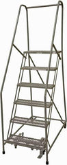 Cotterman - 90" 6 Step Rolling Warehouse Ladder - Rolling Safety Ladder, 450 Lb Capacity, 60" Platform Height, 24" Base Width x 46" Base Depth, Expanded Metal Tread - USA Tool & Supply