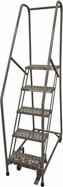 Cotterman - 80" 5 Step Rolling Warehouse Ladder - Rolling Safety Ladder, 450 Lb Capacity, 50" Platform Height, 20" Base Width x 40" Base Depth, Expanded Metal Tread - USA Tool & Supply