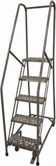Cotterman - 80" 5 Step Rolling Warehouse Ladder - Rolling Safety Ladder, 450 Lb Capacity, 50" Platform Height, 20" Base Width x 40" Base Depth, Expanded Metal Tread - USA Tool & Supply