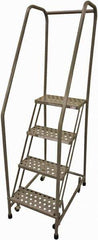 Cotterman - 70" 4 Step Rolling Warehouse Ladder - Rolling Safety Ladder, 450 Lb Capacity, 40" Platform Height, 20" Base Width x 41" Base Depth, Perforated Tread - USA Tool & Supply