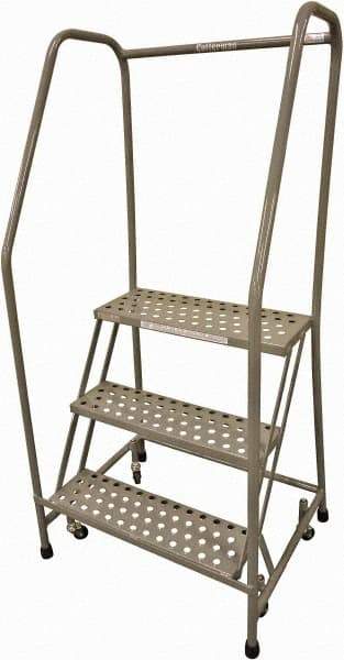 Cotterman - 60" 3 Step Rolling Warehouse Ladder - Rolling Safety Ladder, 450 Lb Capacity, 30" Platform Height, 30" Base Width x 36" Base Depth, Perforated Tread - USA Tool & Supply
