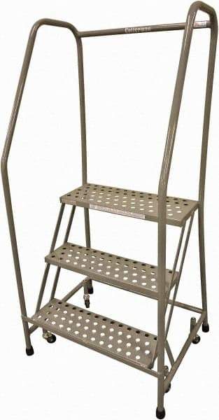 Cotterman - 60" 3 Step Rolling Warehouse Ladder - Rolling Safety Ladder, 450 Lb Capacity, 30" Platform Height, 20" Base Width x 36" Base Depth, Perforated Tread - USA Tool & Supply