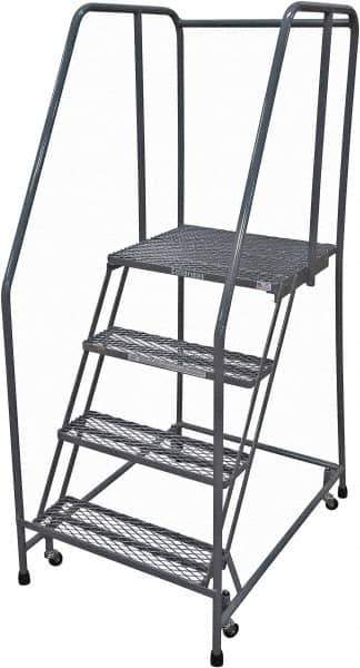 Cotterman - 70" 4 Step Rolling Warehouse Ladder - Rolling Safety Ladder, 450 Lb Capacity, 40" Platform Height, 30" Base Width x 41" Base Depth, Serrated Steel - USA Tool & Supply