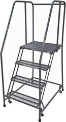 Cotterman - 70" 4 Step Rolling Warehouse Ladder - Rolling Safety Ladder, 450 Lb Capacity, 40" Platform Height, 30" Base Width x 41" Base Depth, Serrated Steel - USA Tool & Supply