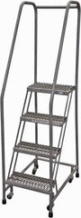 Cotterman - 70" 4 Step Rolling Warehouse Ladder - Rolling Safety Ladder, 450 Lb Capacity, 40" Platform Height, 20" Base Width x 41" Base Depth, Serrated Steel - USA Tool & Supply