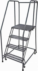 Cotterman - 70" 4 Step Rolling Warehouse Ladder - Rolling Safety Ladder, 450 Lb Capacity, 40" Platform Height, 30" Base Width x 31" Base Depth, Expanded Metal Tread - USA Tool & Supply