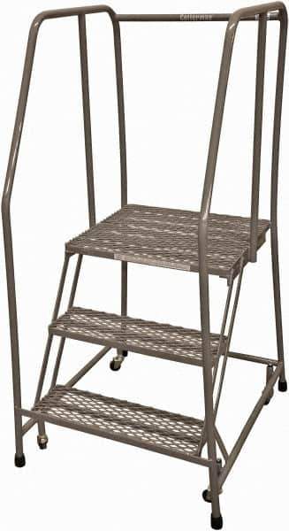 Cotterman - 60" 3 Step Rolling Warehouse Ladder - Rolling Safety Ladder, 450 Lb Capacity, 30" Platform Height, 30" Base Width x 30" Base Depth, Expanded Metal Tread - USA Tool & Supply
