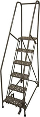 Cotterman - 90" 6 Step Rolling Warehouse Ladder - Rolling Safety Ladder, 450 Lb Capacity, 60" Platform Height, 24" Base Width x 56" Base Depth, Perforated Tread - USA Tool & Supply