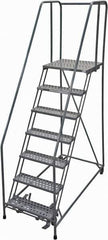 Cotterman - 100" 7 Step Rolling Warehouse Ladder - Rolling Safety Ladder, 450 Lb Capacity, 70" Platform Height, 30" Base Width x 63" Base Depth, Perforated Tread - USA Tool & Supply