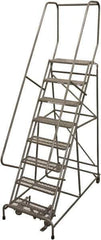 Cotterman - 110" 8 Step Rolling Warehouse Ladder - Rolling Safety Ladder, 450 Lb Capacity, 80" Platform Height, 32" Base Width x 61" Base Depth, Expanded Metal Tread - USA Tool & Supply