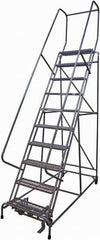 Cotterman - 130" 10 Step Rolling Warehouse Ladder - Rolling Safety Ladder, 450 Lb Capacity, 100" Platform Height, 32" Base Width x 74" Base Depth, Expanded Metal Tread - USA Tool & Supply