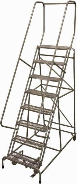 Cotterman - 110" 8 Step Rolling Warehouse Ladder - Rolling Safety Ladder, 450 Lb Capacity, 80" Platform Height, 32" Base Width x 61" Base Depth, Serrated Steel - USA Tool & Supply