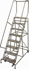 Cotterman - 110" 8 Step Rolling Warehouse Ladder - Rolling Safety Ladder, 450 Lb Capacity, 80" Platform Height, 32" Base Width x 61" Base Depth, Serrated Steel - USA Tool & Supply