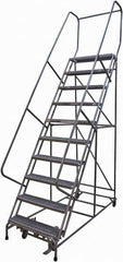 Cotterman - 130" 10 Step Rolling Warehouse Ladder - Rolling Safety Ladder, 450 Lb Capacity, 100" Platform Height, 32" Base Width x 74" Base Depth, Serrated Steel - USA Tool & Supply