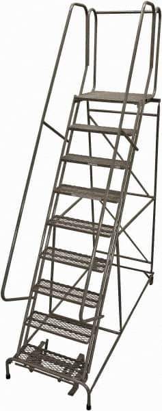 Cotterman - 120" 9 Step Rolling Warehouse Ladder - Rolling Safety Ladder, 450 Lb Capacity, 90" Platform Height, 32" Base Width x 77" Base Depth, Expanded Metal Tread - USA Tool & Supply