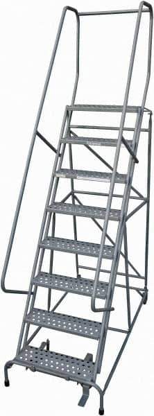 Cotterman - 110" 8 Step Rolling Warehouse Ladder - Rolling Safety Ladder, 450 Lb Capacity, 80" Platform Height, 32" Base Width x 71" Base Depth, Perforated Tread - USA Tool & Supply