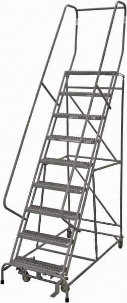 Cotterman - 120" 9 Step Rolling Warehouse Ladder - Rolling Safety Ladder, 450 Lb Capacity, 90" Platform Height, 24" Base Width x 77" Base Depth, Serrated Steel - USA Tool & Supply