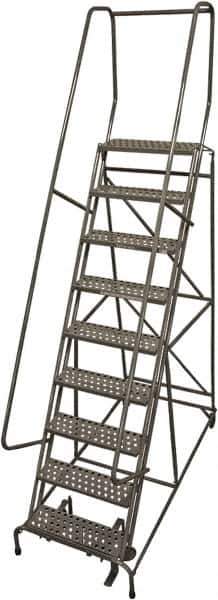 Cotterman - 120" 9 Step Rolling Warehouse Ladder - Rolling Safety Ladder, 450 Lb Capacity, 90" Platform Height, 32" Base Width x 77" Base Depth, Perforated Tread - USA Tool & Supply
