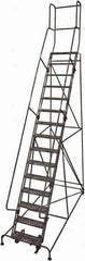 Cotterman - 192" 15 Step Rolling Warehouse Ladder - Rolling Safety Ladder, 450 Lb Capacity, 150" Platform Height, 42" Base Width x 108" Base Depth, Serrated Steel - USA Tool & Supply