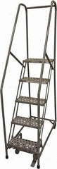 Cotterman - 80" 5 Step Rolling Warehouse Ladder - Rolling Safety Ladder, 450 Lb Capacity, 50" Platform Height, 30" Base Width x 50" Base Depth, Perforated Tread - USA Tool & Supply