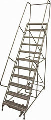 Cotterman - 140" 11 Step Rolling Warehouse Ladder - Rolling Safety Ladder, 450 Lb Capacity, 110" Platform Height, 32" Base Width x 78" Base Depth, Serrated Steel - USA Tool & Supply
