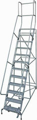 Cotterman - 162" 12 Step Rolling Warehouse Ladder - Rolling Safety Ladder, 450 Lb Capacity, 120" Platform Height, 32" Base Width x 88" Base Depth, Expanded Metal Tread - USA Tool & Supply