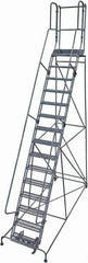 Cotterman - 192" 15 Step Rolling Warehouse Ladder - Rolling Safety Ladder, 450 Lb Capacity, 150" Platform Height, 42" Base Width x 118" Base Depth, Expanded Metal Tread - USA Tool & Supply