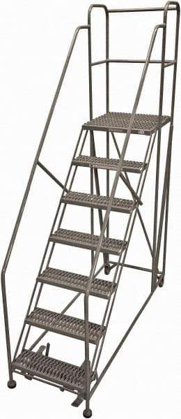 Cotterman - 106" 7 Step Rolling Work Platform - Rolling Work Platform, 800 Lb Capacity, 70" Platform Height, 28" Base Width x 87" Base Depth, Serrated Steel - USA Tool & Supply