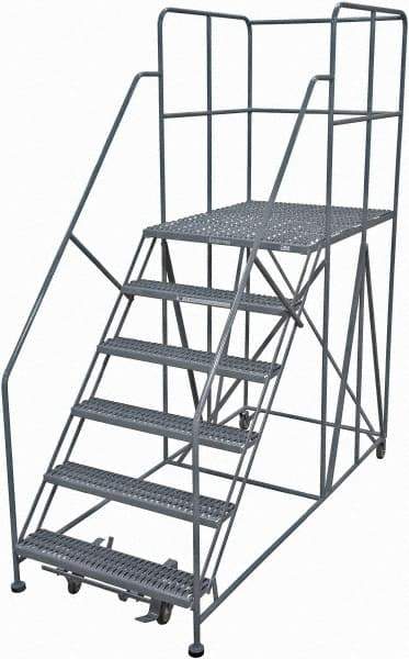 Cotterman - 96" 6 Step Rolling Work Platform - Rolling Work Platform, 800 Lb Capacity, 60" Platform Height, 40" Base Width x 90" Base Depth, Serrated Steel - USA Tool & Supply