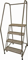 Cotterman - 70" 4 Step Rolling Warehouse Ladder - Rolling Safety Ladder, 450 Lb Capacity, 40" Platform Height, 30" Base Width x 43" Base Depth, Perforated Tread - USA Tool & Supply