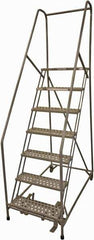 Cotterman - 100" 7 Step Rolling Warehouse Ladder - Rolling Safety Ladder, 450 Lb Capacity, 70" Platform Height, 30" Base Width x 53" Base Depth, Perforated Tread - USA Tool & Supply
