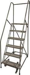 Cotterman - 90" 6 Step Rolling Warehouse Ladder - Rolling Safety Ladder, 450 Lb Capacity, 60" Platform Height, 30" Base Width x 46" Base Depth, Perforated Tread - USA Tool & Supply