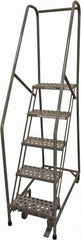 Cotterman - 80" 5 Step Rolling Warehouse Ladder - Rolling Safety Ladder, 450 Lb Capacity, 50" Platform Height, 30" Base Width x 40" Base Depth, Perforated Tread - USA Tool & Supply