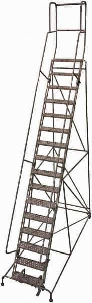 Cotterman - 202" 16 Step Rolling Warehouse Ladder - Rolling Safety Ladder, 450 Lb Capacity, 160" Platform Height, 42" Base Width x 124" Base Depth, Perforated Tread - USA Tool & Supply